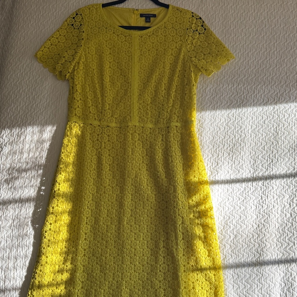 Lands' End Vibrant Yellow Lace Midi Dress